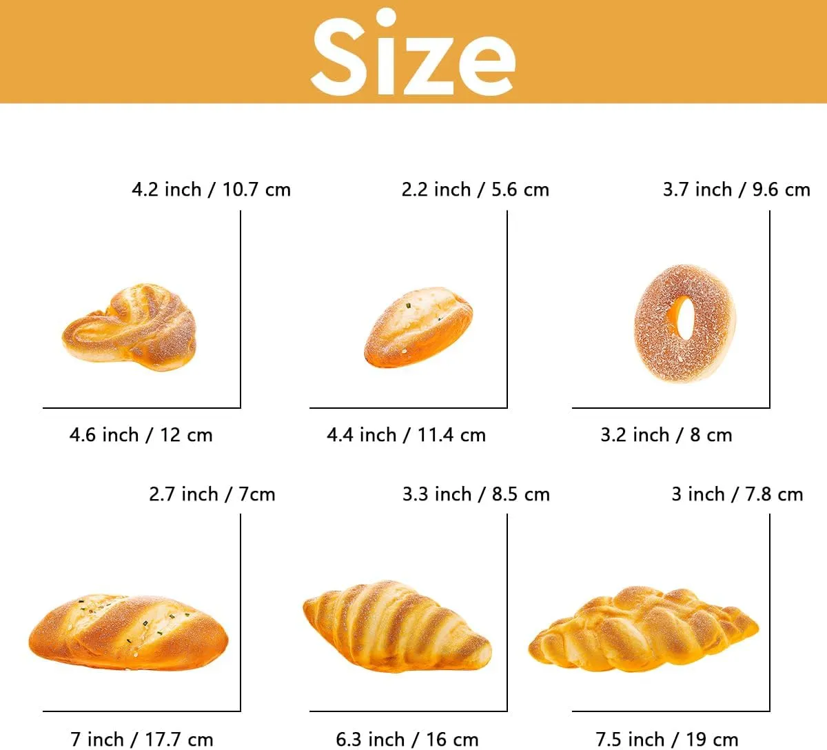 6pcs Artificial Bread Decoration Fake Bread Donut Baguette Croissant Display Models Realistic French Loaf Sesame Coconut Pastry Rolls Bakery Props for Home Kitchen Decor Restaurant Display