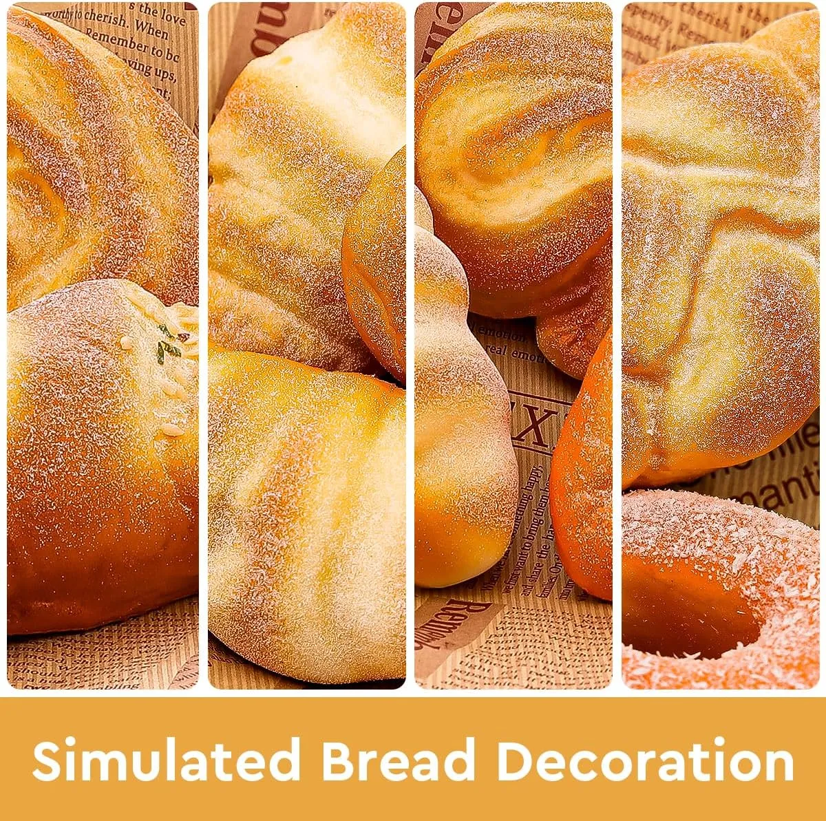 6pcs Artificial Bread Decoration Fake Bread Donut Baguette Croissant Display Models Realistic French Loaf Sesame Coconut Pastry Rolls Bakery Props for Home Kitchen Decor Restaurant Display
