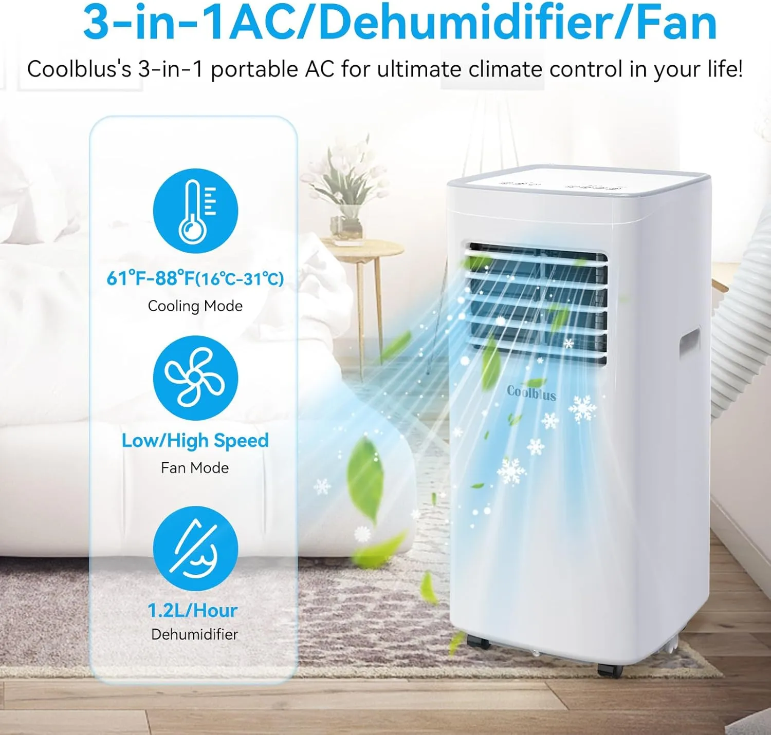 8500 BTU Portable Air Conditioners Cool Up to 360 Sq.Ft,3 IN 1 portable ac unit with Remote Control/LED Display/24Hrs Timer/Window Installation Kit & Screwdriver,White