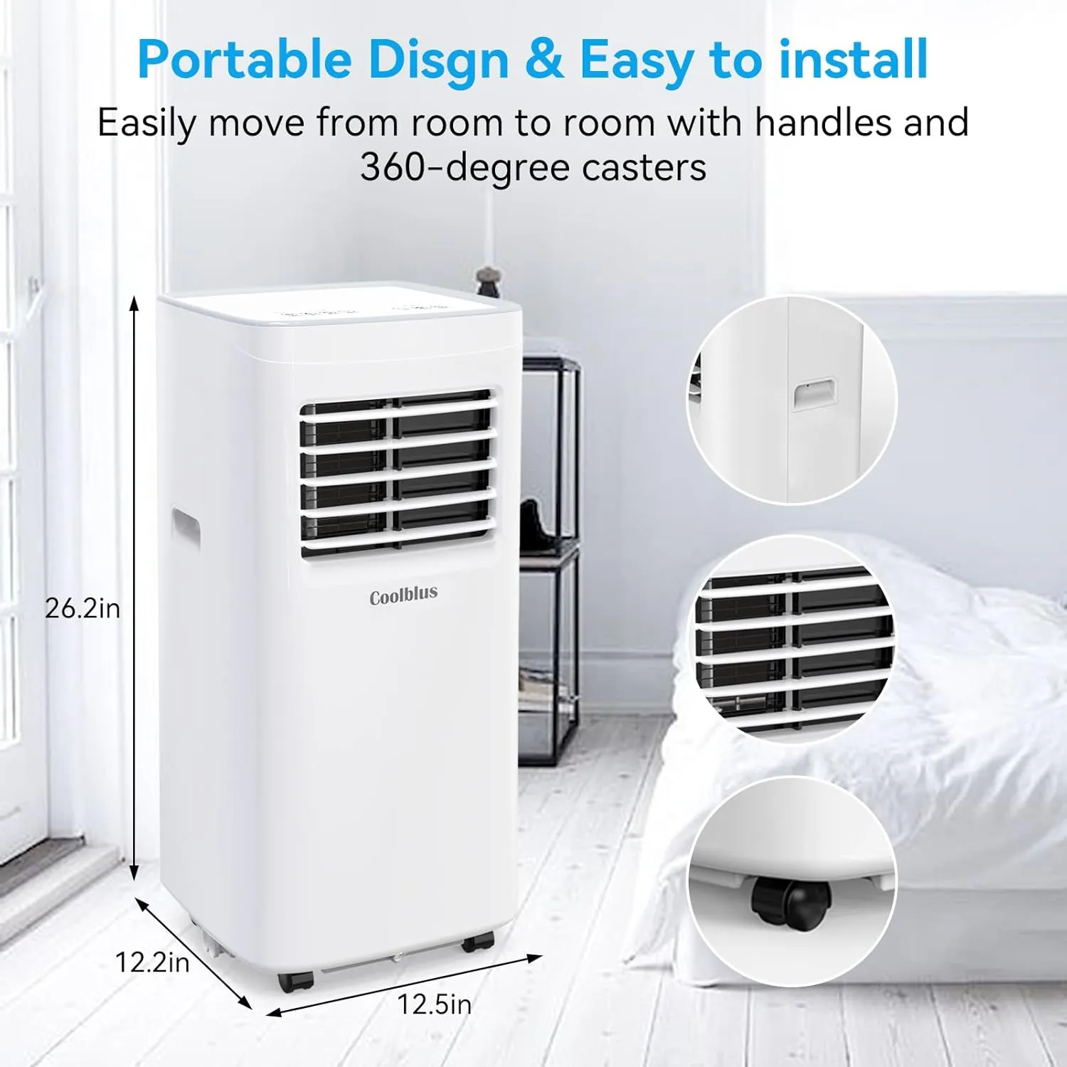8500 BTU Portable Air Conditioners Cool Up to 360 Sq.Ft,3 IN 1 portable ac unit with Remote Control/LED Display/24Hrs Timer/Window Installation Kit & Screwdriver,White