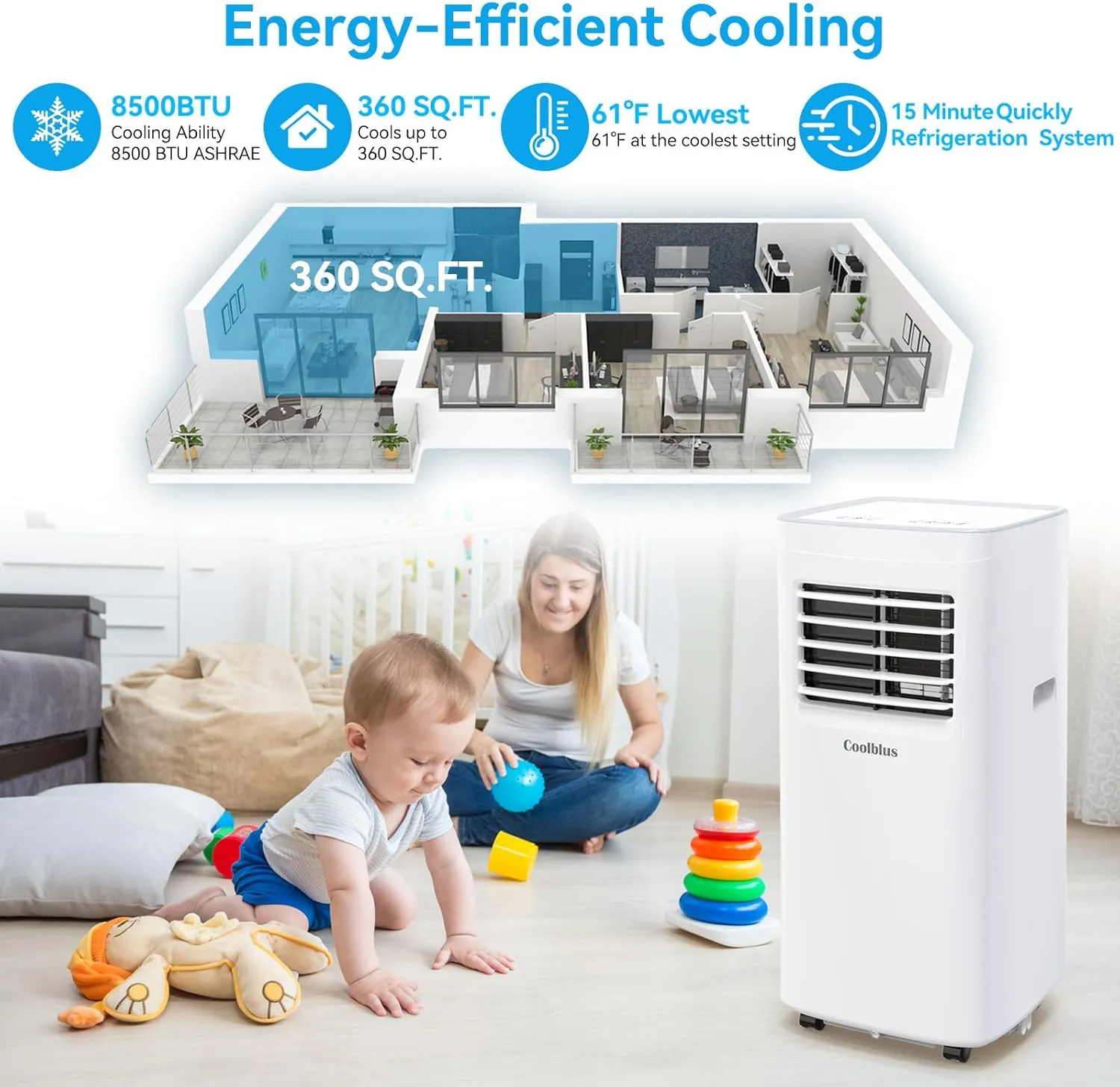 8500 BTU Portable Air Conditioners Cool Up to 360 Sq.Ft,3 IN 1 portable ac unit with Remote Control/LED Display/24Hrs Timer/Window Installation Kit & Screwdriver,White