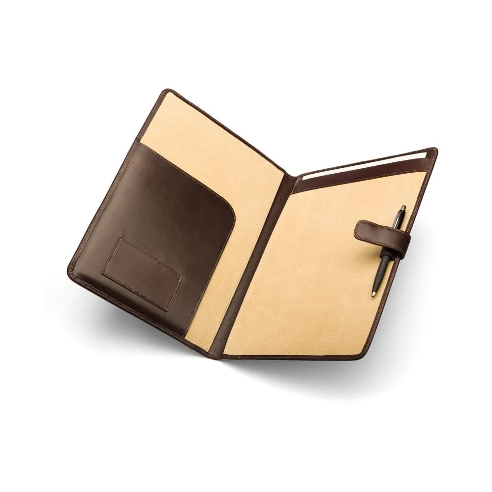 A4 Leather Conference Folder With Tab Closure - Brown