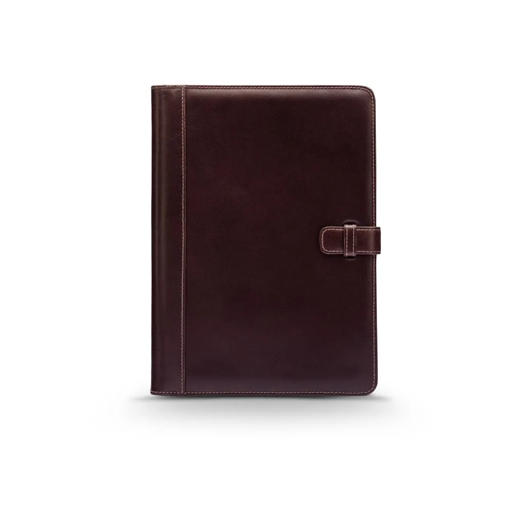 A4 Leather Conference Folder With Tab Closure - Brown