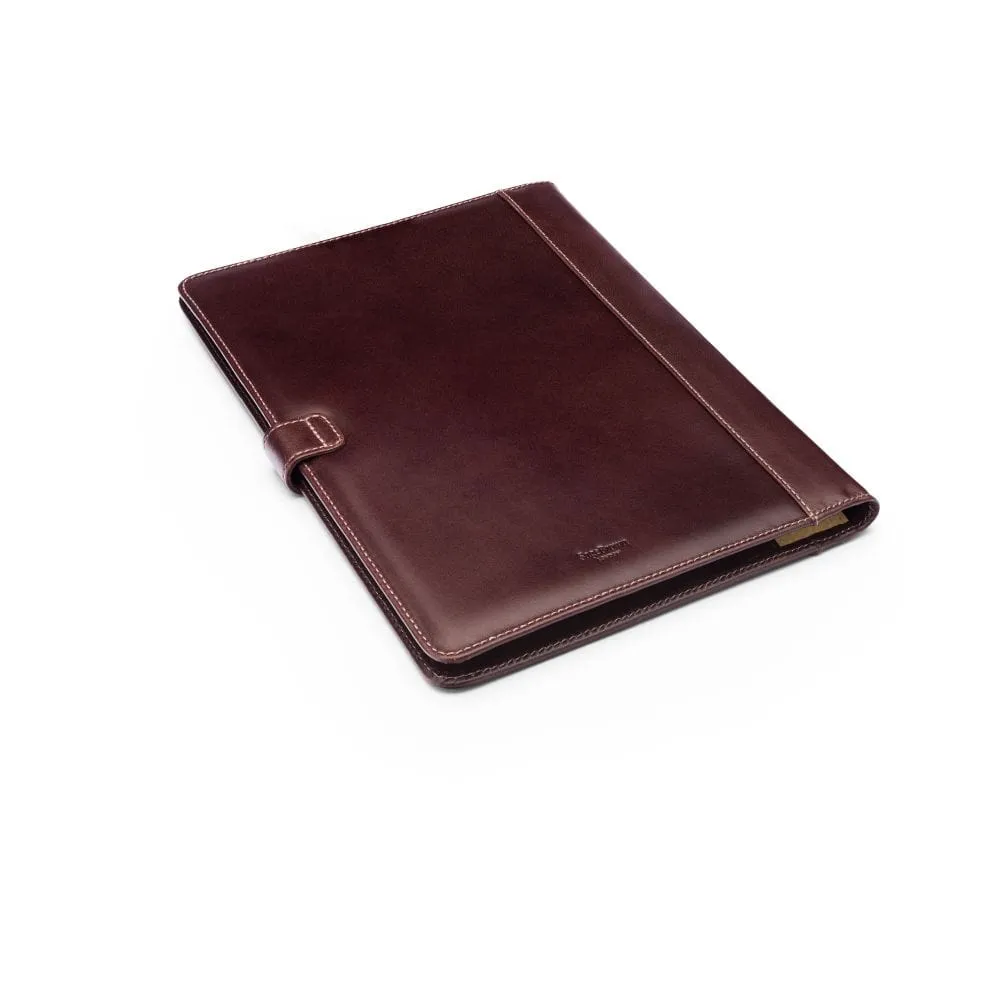 A4 Leather Conference Folder With Tab Closure - Brown