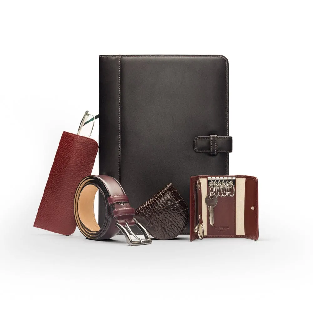 A4 Leather Conference Folder With Tab Closure - Brown