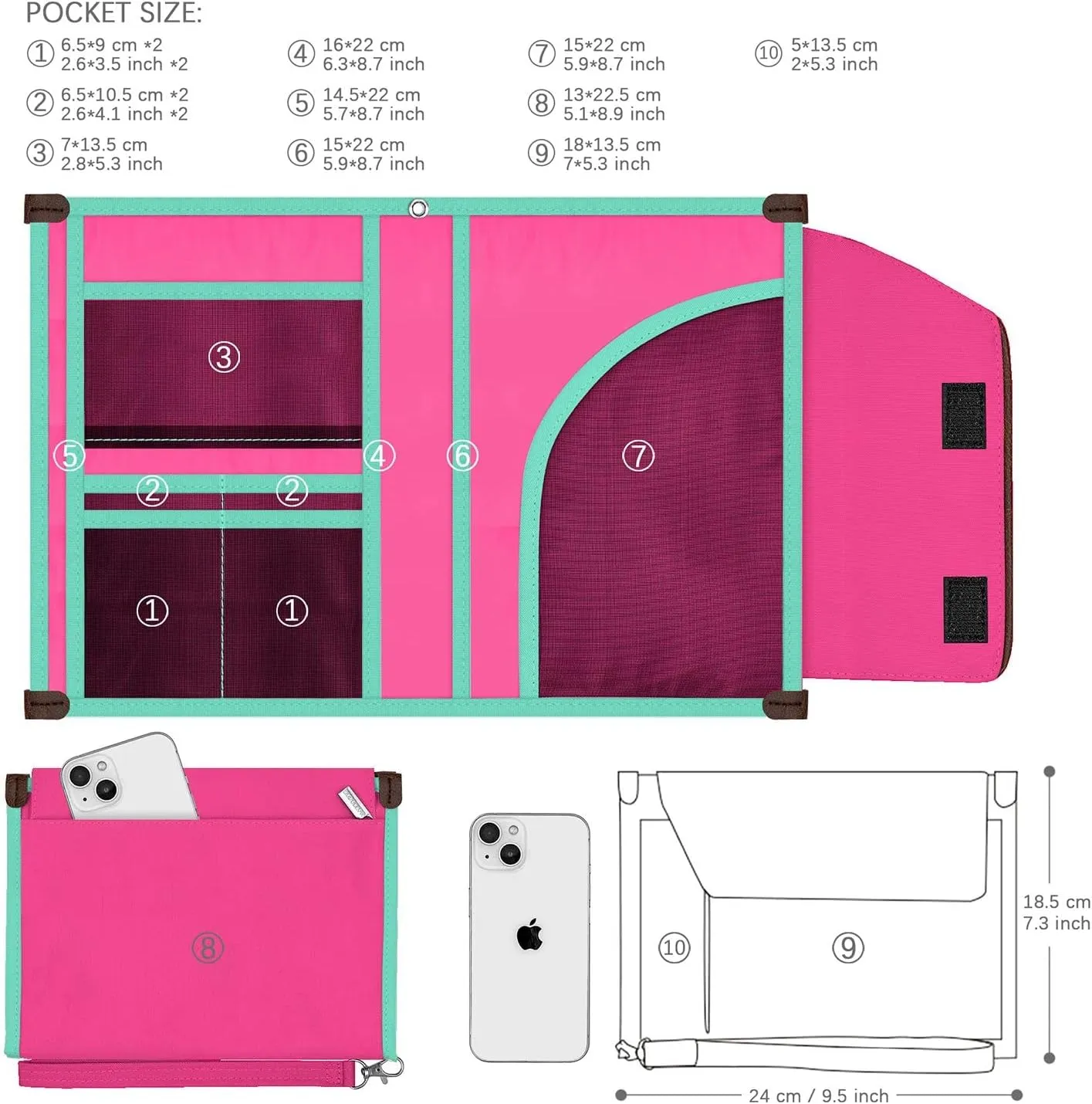 A5 Conference Folder Business Organiser Bag Notepad Carrying Case Document Case A5 Portfolio Organiser Portfolio Binder with Zip (Rose Red)