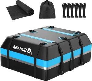 Abahub Car Roof Bag 800D Waterproof Car Rooftop Cargo Carrier Bag 21Cubic for Cars with/Without Racks, Includes Anti-Slip Mat, 6 Door Hooks, 8 Reinforced Straps, Storage Bag, Blue