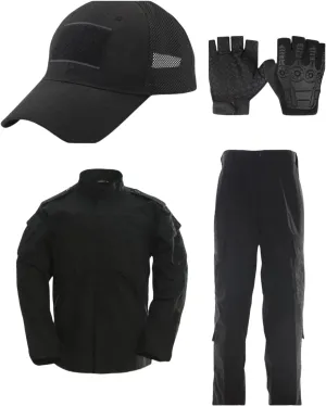 ACU Men's Military Hunting Uniform, Tactical Uniform Combat Pants Set, Military Camouflage Attached (Hat and Gloves)