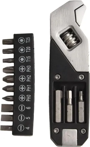 Adjustable Foldable Wrench Set with Screwdriver Bits Pocket Tool Card with Spoke Tools and Bottle Opener Multitool for Outdoor Camping Stainless Steel