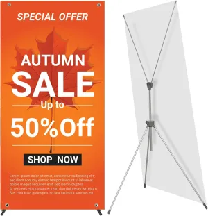 Adjustable Reinforced X Banner Stand, Fit Banner Size 23 x 63 to 32 x 78 Inches with Travel Bag