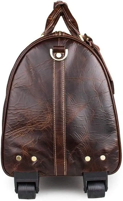 Adult Wheeled Travel Duffel Bag Leather Luggage Rolling Suitcase Journey Overnight Weekender Tote Handbag Sports Overnight Gym Luggage Weekend Tote Ba
