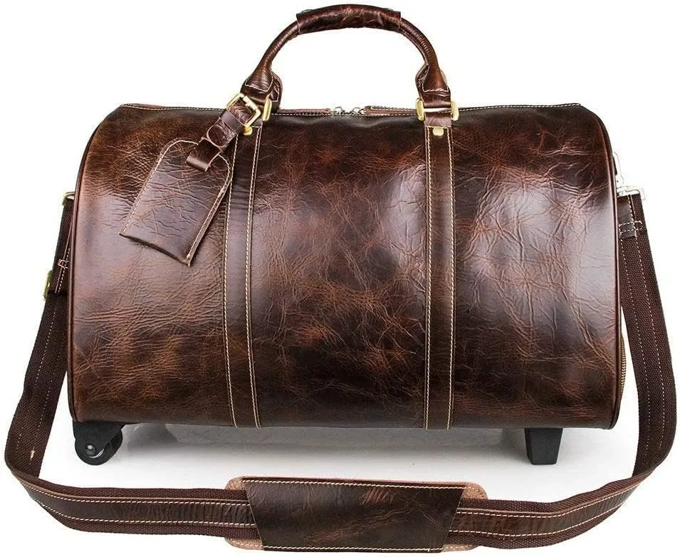 Adult Wheeled Travel Duffel Bag Leather Luggage Rolling Suitcase Journey Overnight Weekender Tote Handbag Sports Overnight Gym Luggage Weekend Tote Ba