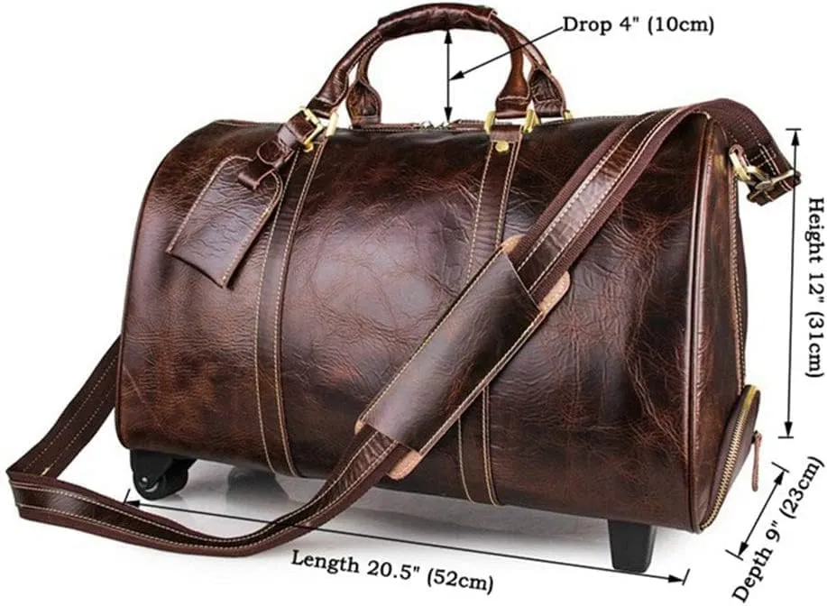 Adult Wheeled Travel Duffel Bag Leather Luggage Rolling Suitcase Journey Overnight Weekender Tote Handbag Sports Overnight Gym Luggage Weekend Tote Ba