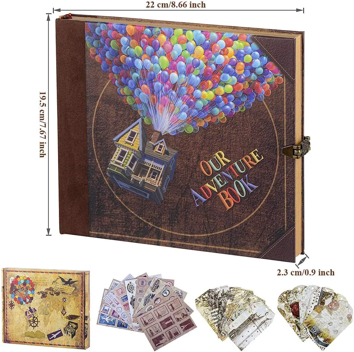 Adventure Book 148-Page DIY Handmade Scrapbook,Embossed Leather Cover-Ideal for Memories,Anniversary,Wedding,Best Friend Gift & Note-taking-Inspired by the 'Up' Saga(Multicolored-Adventure Book)