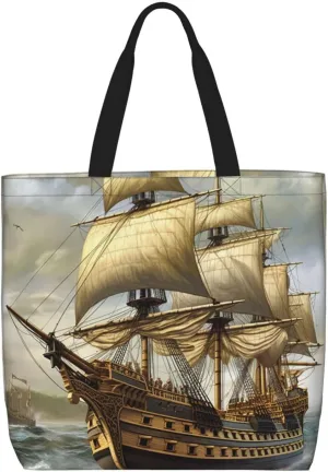 Age of Discovery Ship Print Women Tote Bag Big Capacity Shopping Bag Fashion Beach Bag For Work Travel