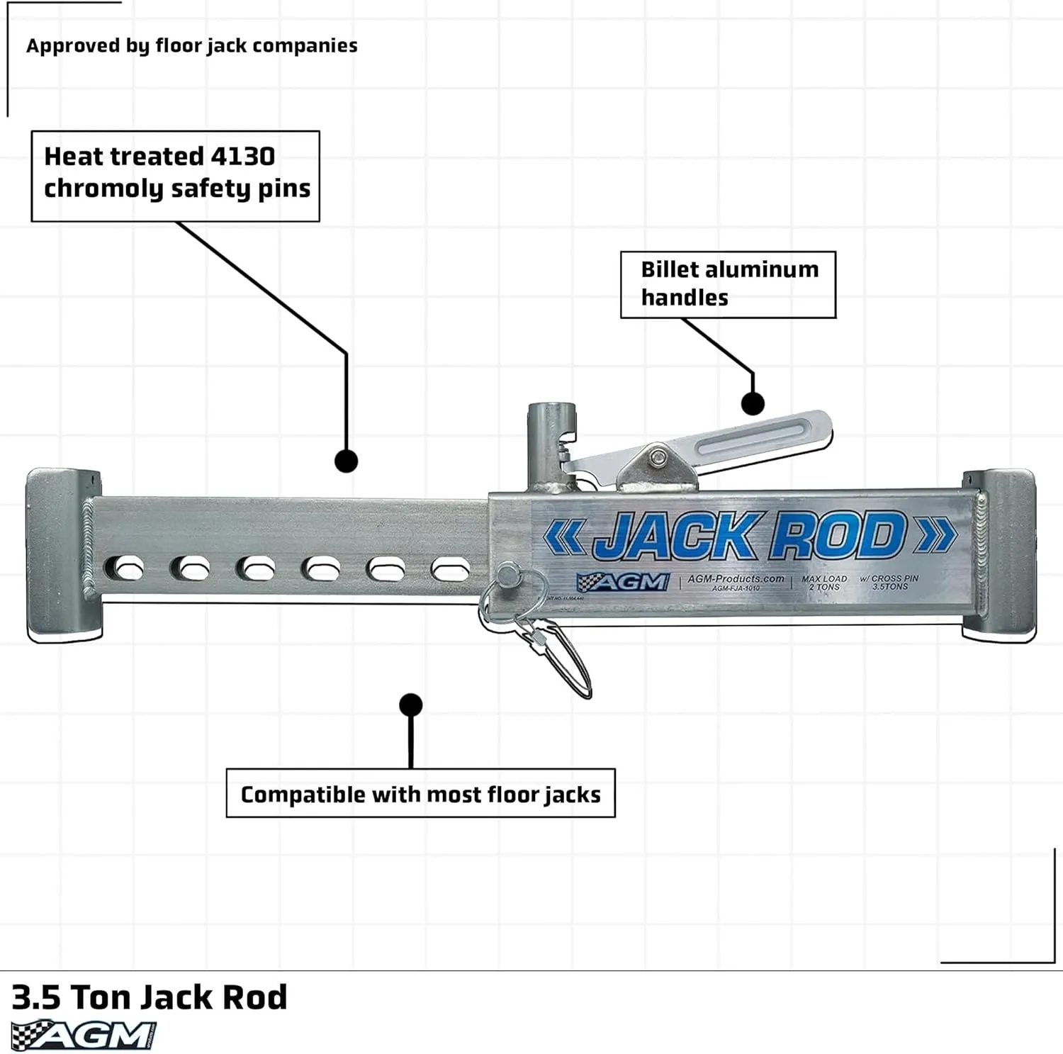 AGM Products Jack Rod - Easy to Use Floor Jack Safety Tool. Rated for 3.5 Tons. Squeeze to Extend, Locks Automatically Squeeze to Remove. SUV, Truck, Car Jack NOT Included