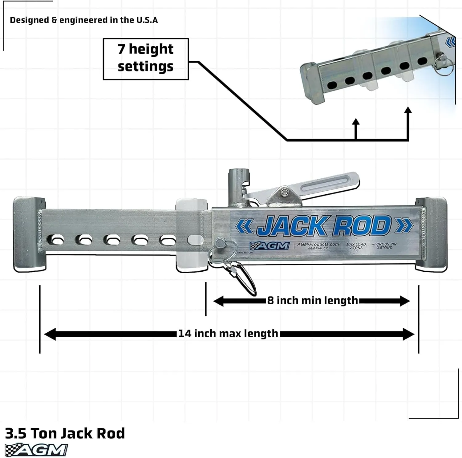 AGM Products Jack Rod - Easy to Use Floor Jack Safety Tool. Rated for 3.5 Tons. Squeeze to Extend, Locks Automatically Squeeze to Remove. SUV, Truck, Car Jack NOT Included