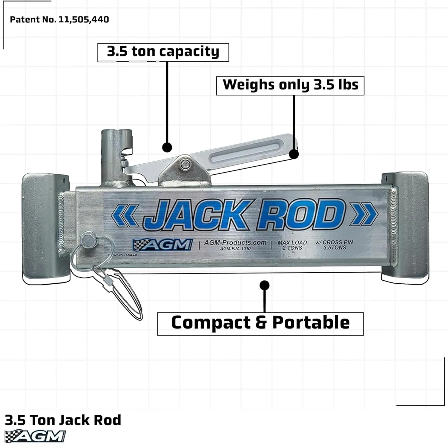 AGM Products Jack Rod - Easy to Use Floor Jack Safety Tool. Rated for 3.5 Tons. Squeeze to Extend, Locks Automatically Squeeze to Remove. SUV, Truck, Car Jack NOT Included