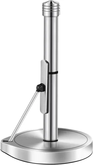 AIDEA Paper Towel Holder Countertop, One-Handed Operation Paper Towel Holder Stand for Kitchen and Bathroom, Spring Arm for Easy Tear, Stainless Steel Paper Towel Dispenser with Weighted Base, Silver