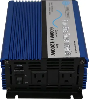 AIMS Power PWRI60012120s UL 600 WATT Pure SINE Inverter 12 VDC to 120 VAC ETL Listed USB, Cables and Remote Port