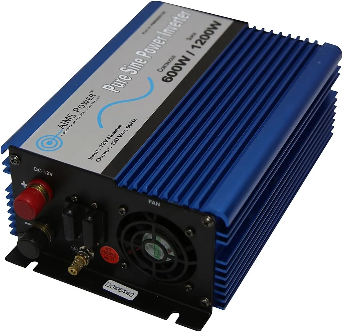 AIMS Power PWRI60012120s UL 600 WATT Pure SINE Inverter 12 VDC to 120 VAC ETL Listed USB, Cables and Remote Port