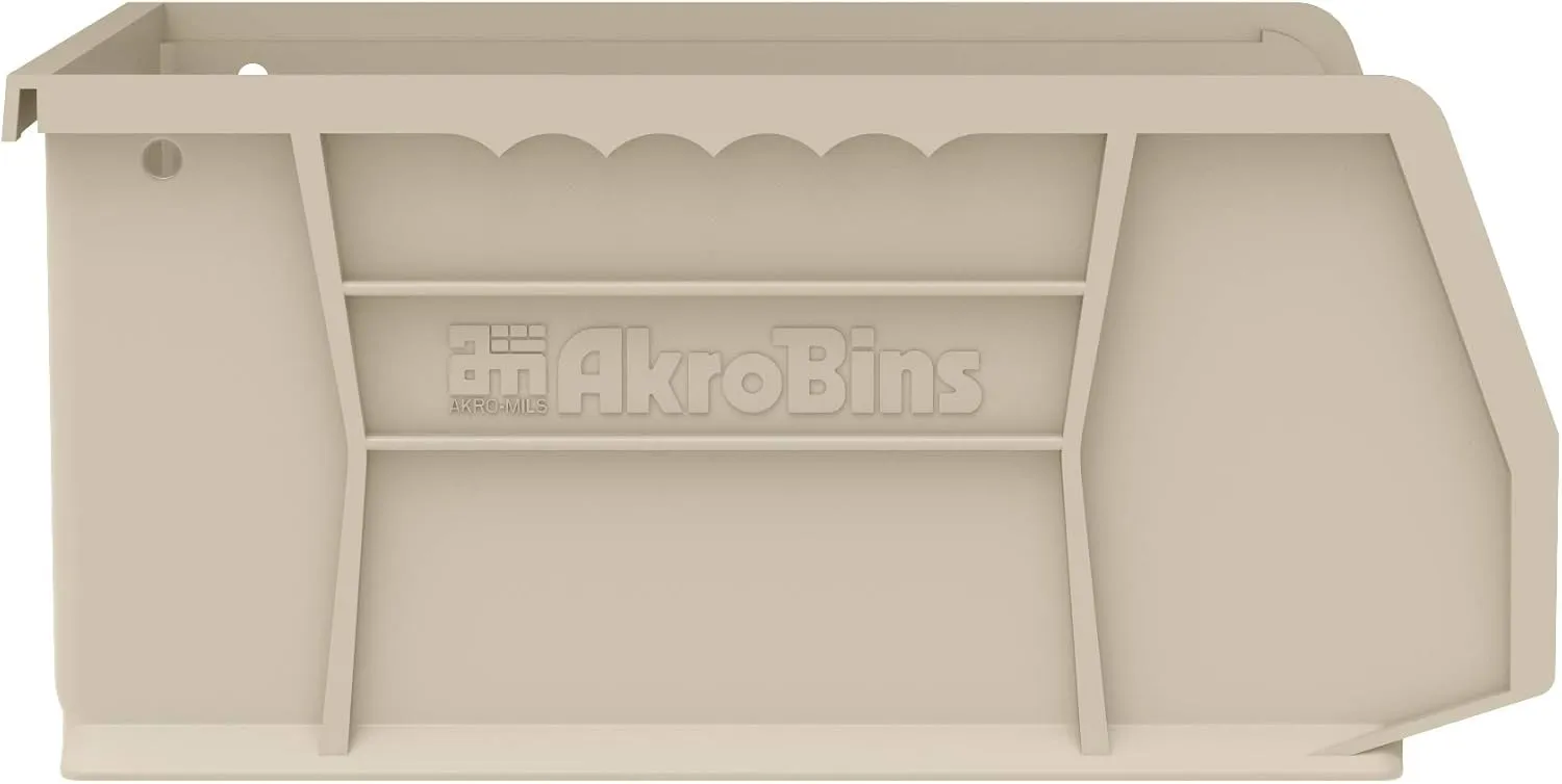Akro-Mils 30235 AkroBins Plastic Storage Bins, Space-Saving Stackable Bins for Garage, Pantry, Craft Organization, 11-Inch x 11-Inch x 5-Inch, Stone, 6-Pack
