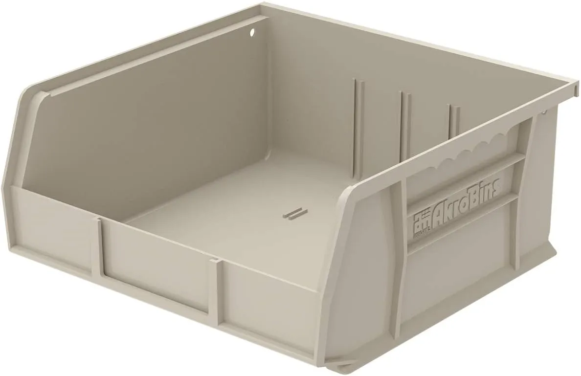 Akro-Mils 30235 AkroBins Plastic Storage Bins, Space-Saving Stackable Bins for Garage, Pantry, Craft Organization, 11-Inch x 11-Inch x 5-Inch, Stone, 6-Pack