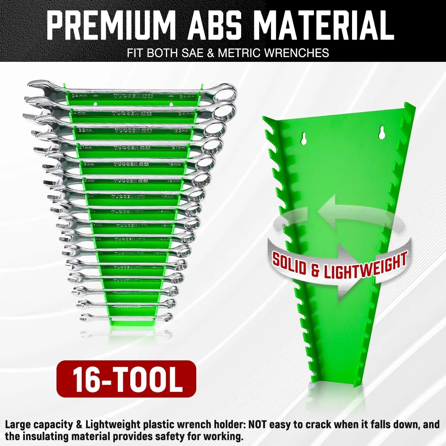 ALOANES 96-Slot ABS Plastic Wrench Organizer, Standard Hanging Wrench Organizer for Tool Box and Wall, Fit SAE & Metric Wrench Storage, 6 Pack Lightweight Wrench Holder(Green)