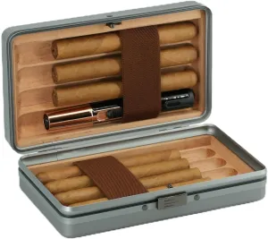 Aluminum Cigar Humidor Portable Travel Cases Type Cedar Wood Inside for 8 cigars,Gifts for men (Starry Grey)