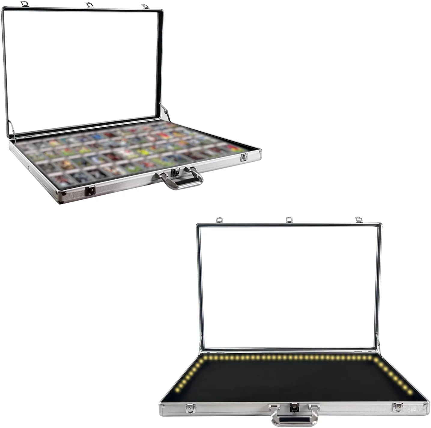 Aluminum Display Case for Cards, XL Large Table Top Showcase with Lock, Portable LED Light Trade Show Display Case for Sport Card Graded Card Jewelry MTG Cards Collectible Cards