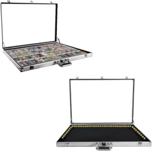 Aluminum Display Case for Cards, XL Large Table Top Showcase with Lock, Portable LED Light Trade Show Display Case for Sport Card Graded Card Jewelry MTG Cards Collectible Cards