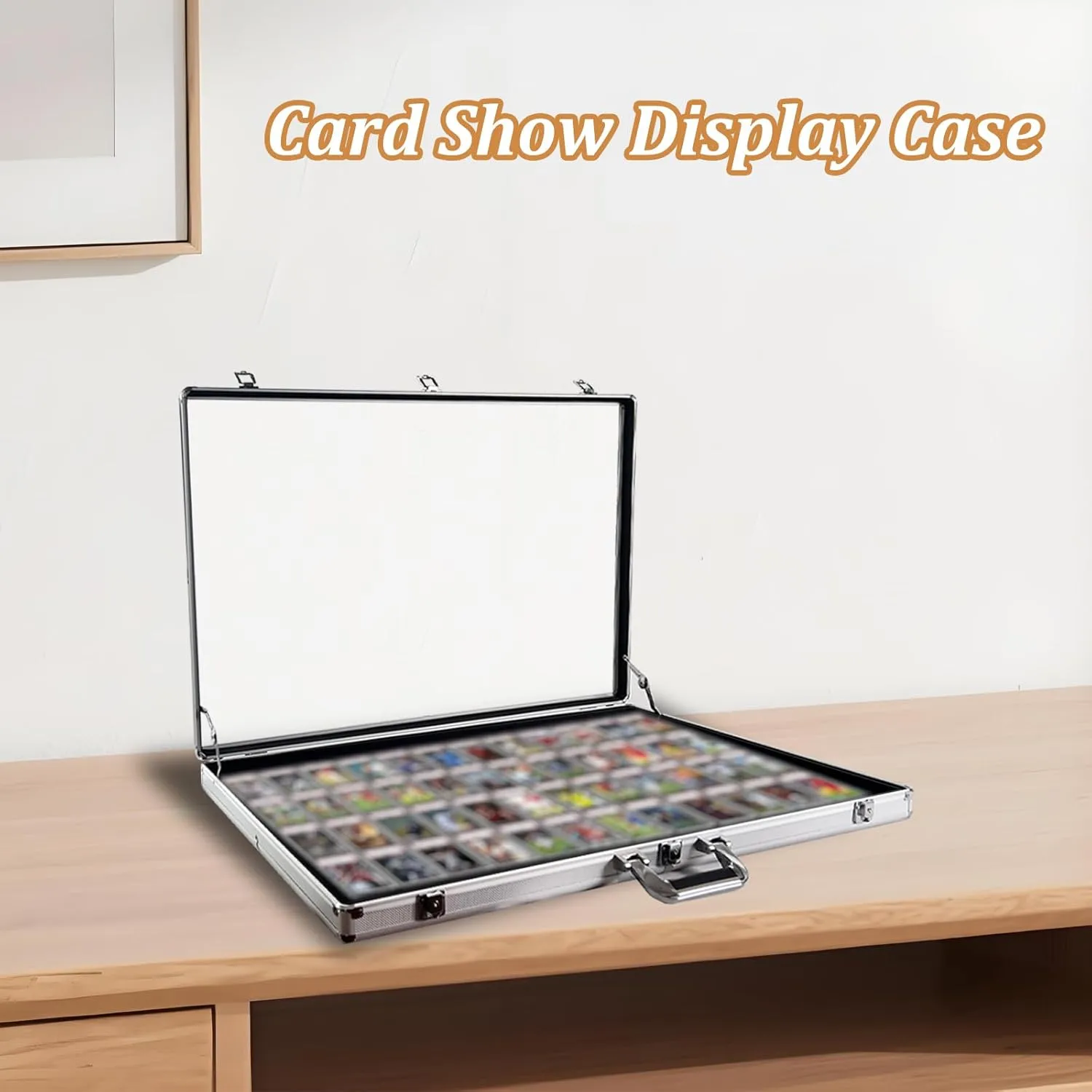 Aluminum Display Case for Cards, XL Large Table Top Showcase with Lock, Portable LED Light Trade Show Display Case for Sport Card Graded Card Jewelry MTG Cards Collectible Cards
