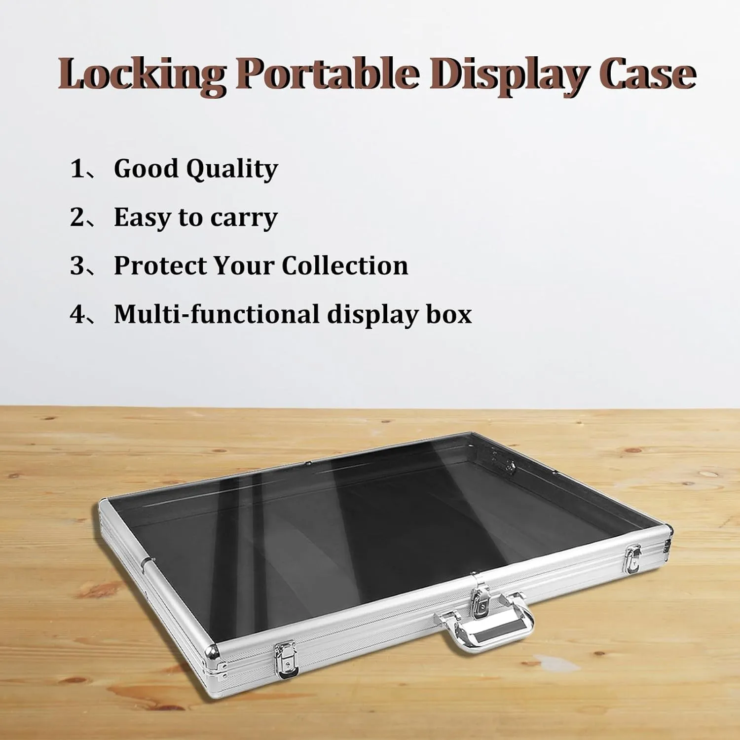 Aluminum Display Case for Cards, XL Large Table Top Showcase with Lock, Portable LED Light Trade Show Display Case for Sport Card Graded Card Jewelry MTG Cards Collectible Cards