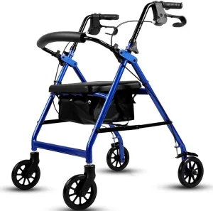 Aluminum Foldable Walking Mobility Aid,Rollator,Shopping Trolley with Seat and Handbrake,for Elderly Adult Walking e (Blue) Decoration (Blue)