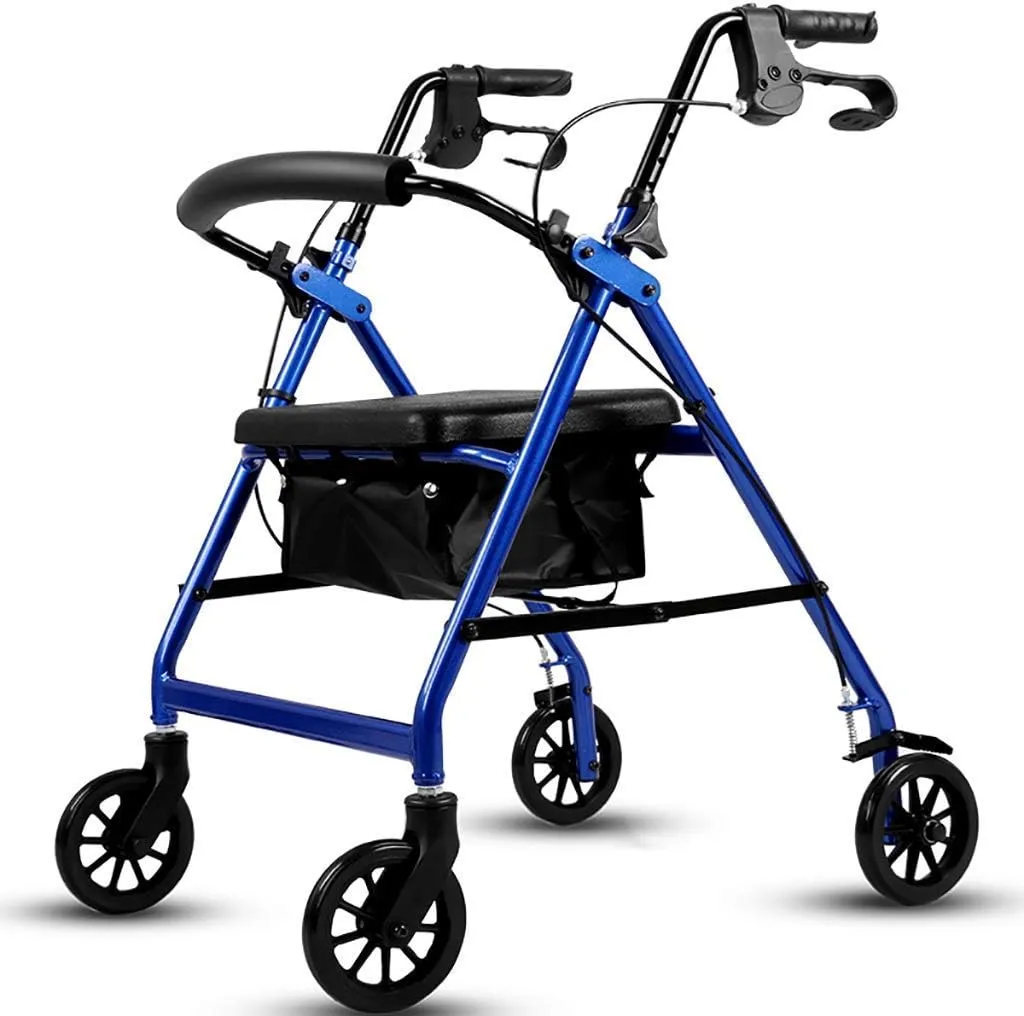 Aluminum Foldable Walking Mobility Aid,Rollator,Shopping Trolley with Seat and Handbrake,for Elderly Adult Walking e (Blue) Decoration (Blue)