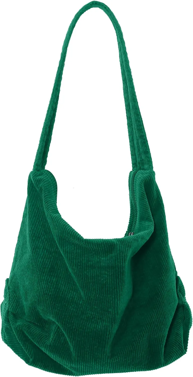 ALUWU Corduroy Tote Bag for Women Girl Canvas Shoulder Handbags Cute Large Purse
