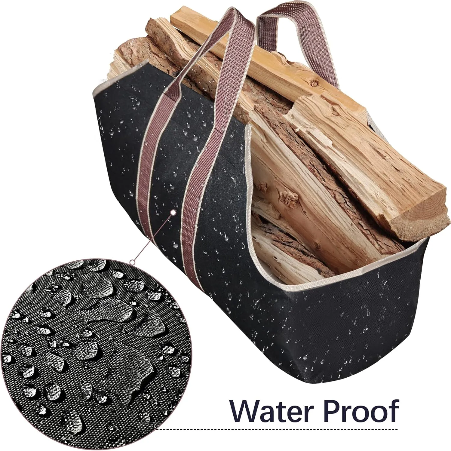 AMAGABELI GARDEN & HOME Large Canvas Log Tote Bag Carrier Indoor Fireplace Firewood Holder Woodpile Rack Fire Wood Carriers Carrying For Outdoor Tubular Birchwood Stand By Hearth Stove Tools Set