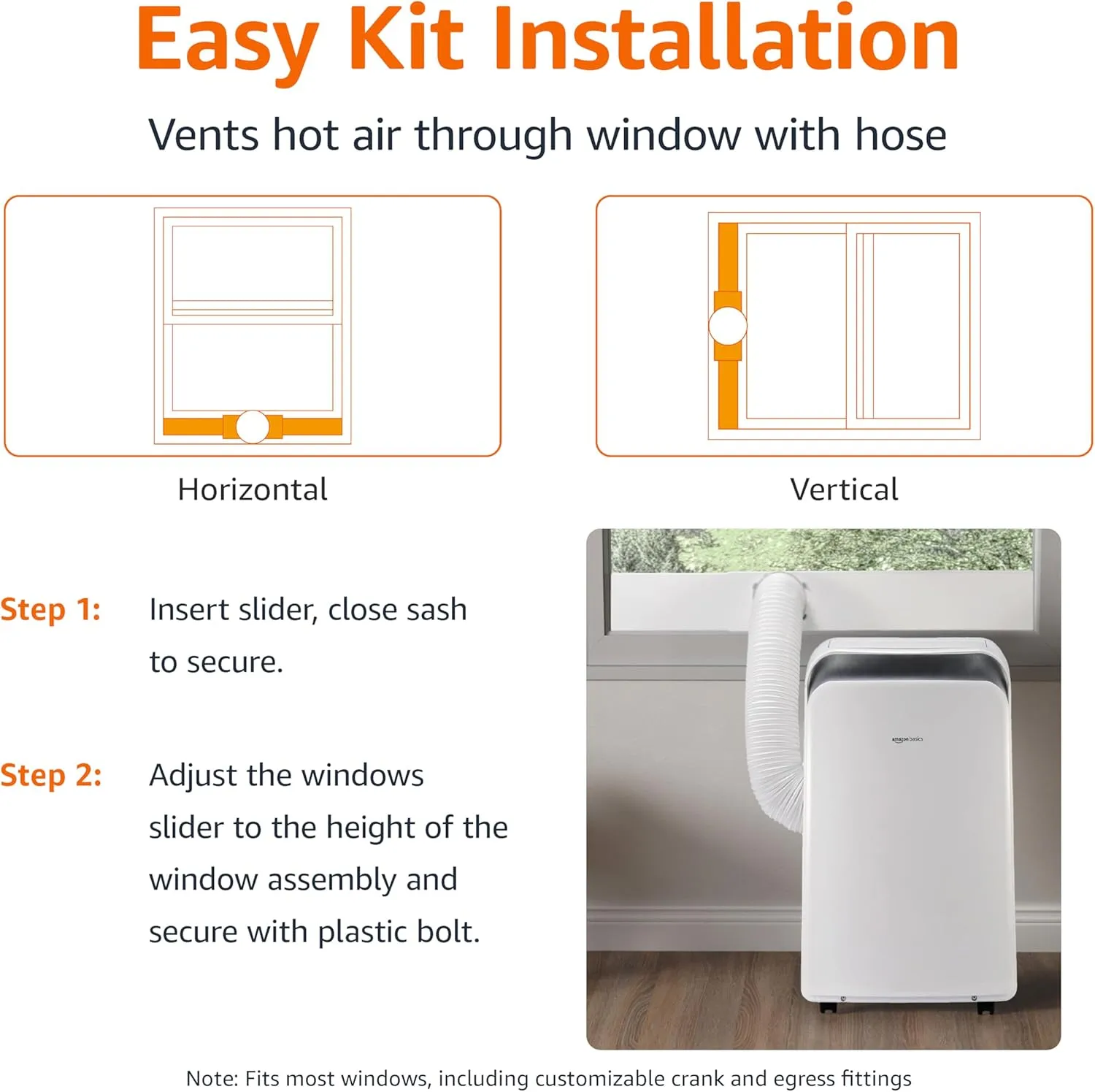 Amazon Basics Portable Air Conditioner with Remote, Easy Installation, AC Unit for Bedrooms, Cools 450 Sq Ft, 10,000 BTU ASHARE / 6000 BTU SACC, White