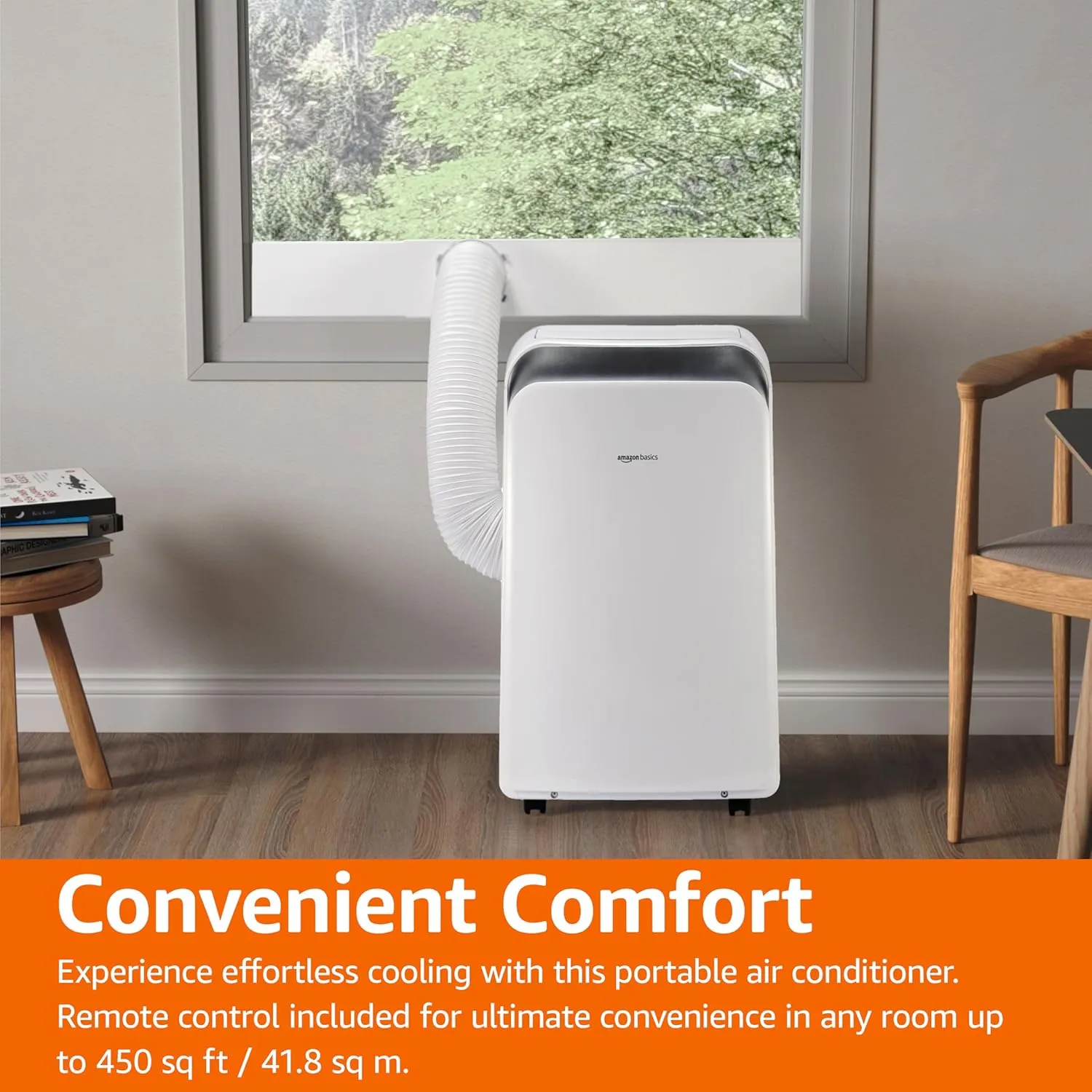 Amazon Basics Portable Air Conditioner with Remote, Easy Installation, AC Unit for Bedrooms, Cools 450 Sq Ft, 10,000 BTU ASHARE / 6000 BTU SACC, White