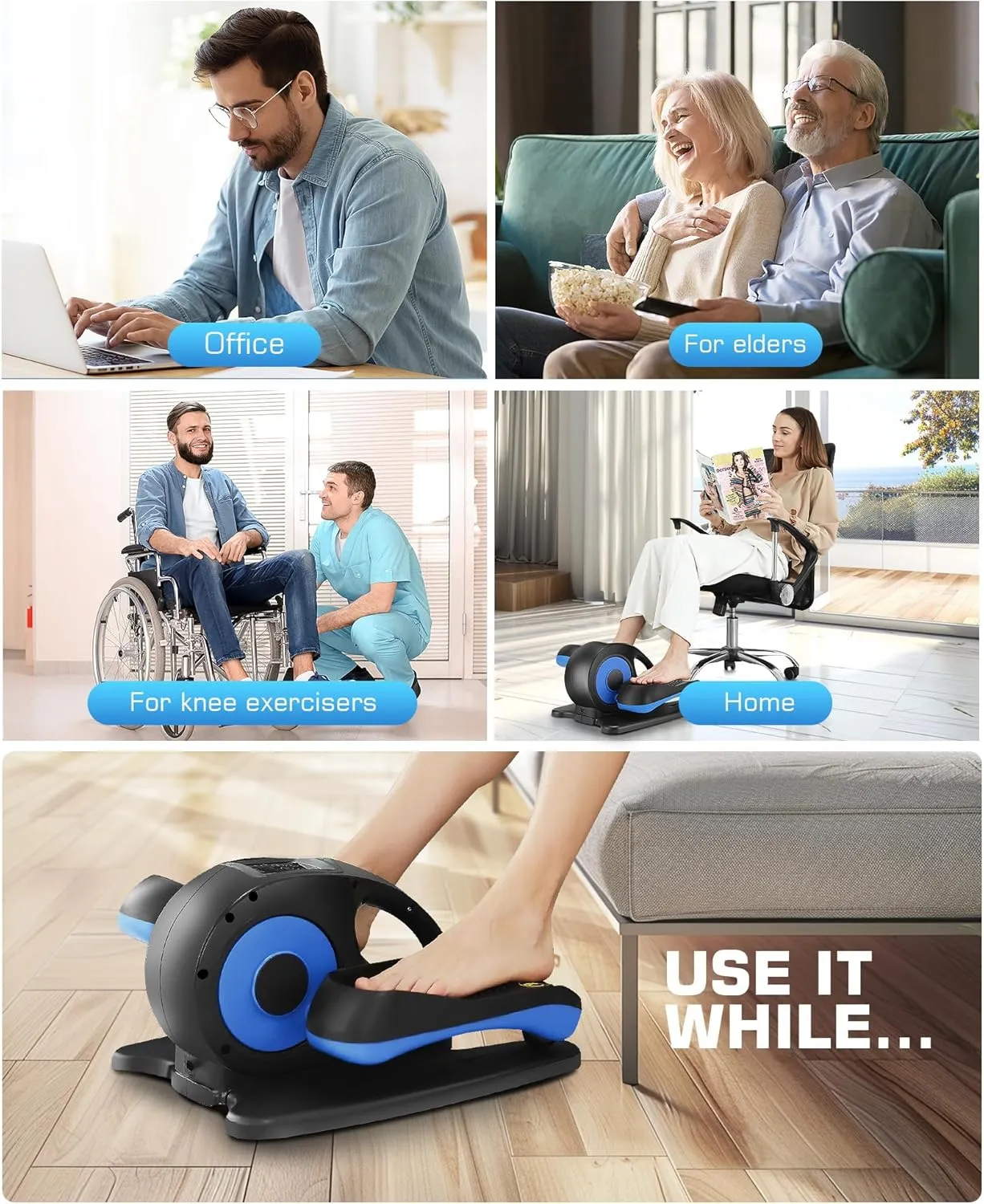 ANCHEER Under Desk Elliptical, Electric Ellipse Leg Exerciser While Sitting for Seniors Adults, Quiet Portable Motorized Seated Foot Pedal Exerciser with Remote Control for Home Office Use