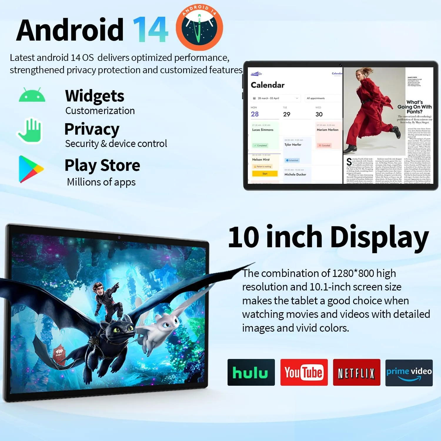 Android 14 Tablet with Keyboard - 10 inch Tablet, 12GB RAM, 128GB ROM (1TB Expand), 5G/2.4G WiFi, 8000mAh, BT 5.0, GMS Certified, with Mouse, Case, Stylus, Support Split screen, Face ID(Silver)