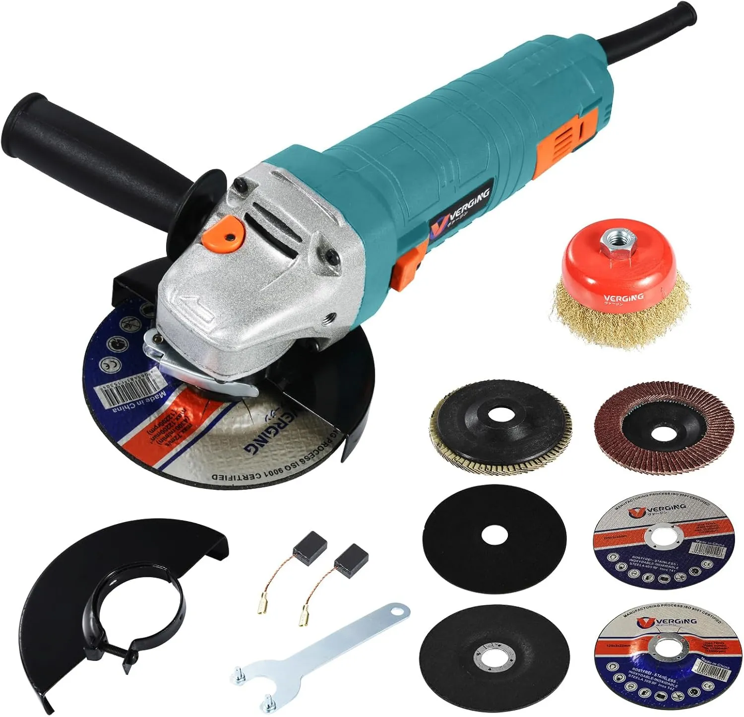 Angle Grinder, 7.5-Amp 4 1/2 Angle Grinder Tool with Grinding, Polishing and Rust Removal Capabilities, Variable Speed Angle Grinder, Metal Grinder Tool, Non-Slip and Shockproof Handle