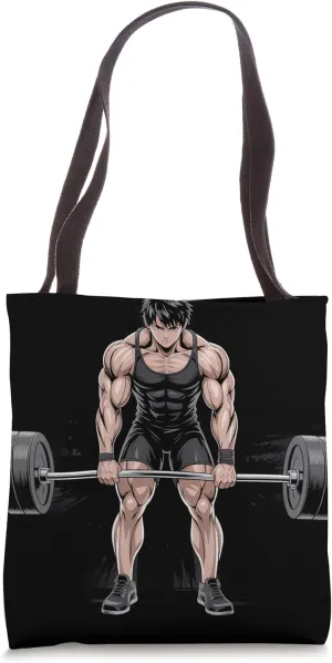 Anime Manga Muscular Weightlifter Deadlifting Tote Bag