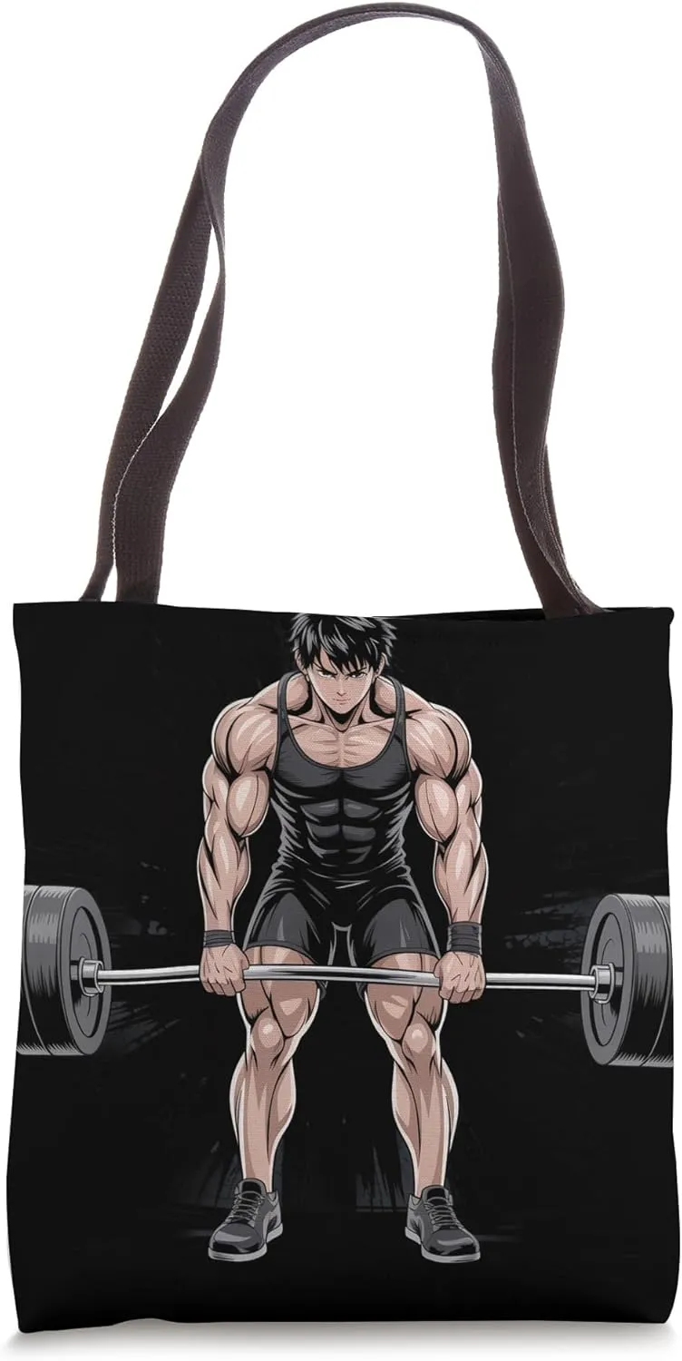 Anime Manga Muscular Weightlifter Deadlifting Tote Bag
