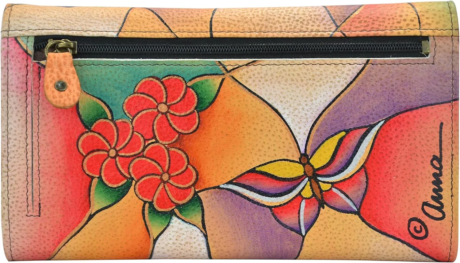 Anna By Anuschka Hand Painted Women’s Genuine Leather Ladies Checkbook Clutch Wallet