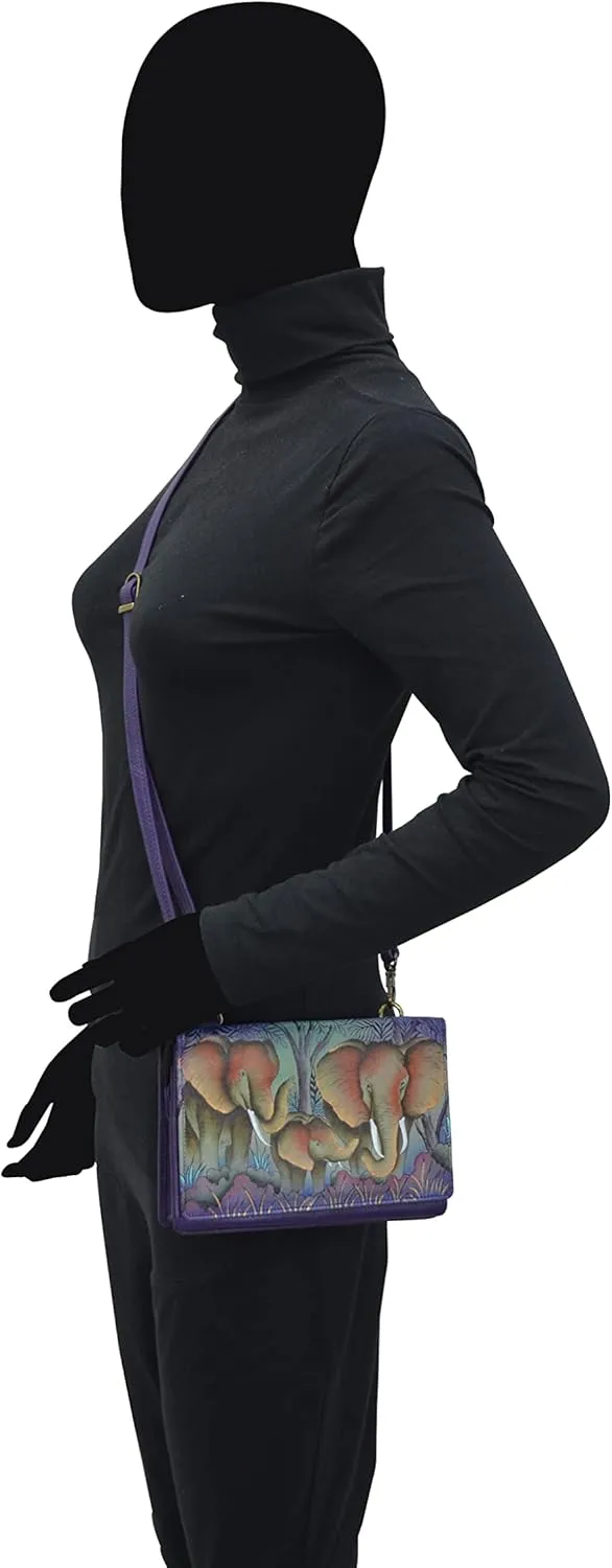 Anna by Anuschka Women's Hand-Painted Genuine Leather 4-In-1 Organizer Crossbody/Belt Bag/Clutch/Wristlet