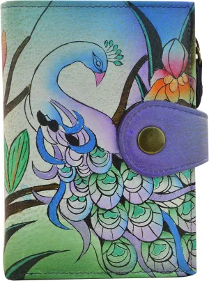 Anna by Anuschka Women's Hand Painted Genuine Leather Ladies Wallet - Midnight Peacock