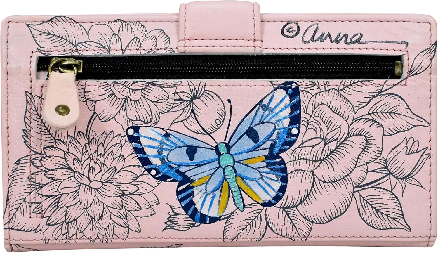 Anna by Anuschka Women's Original Leather Hand-Painted Two Fold Organizer Wallet