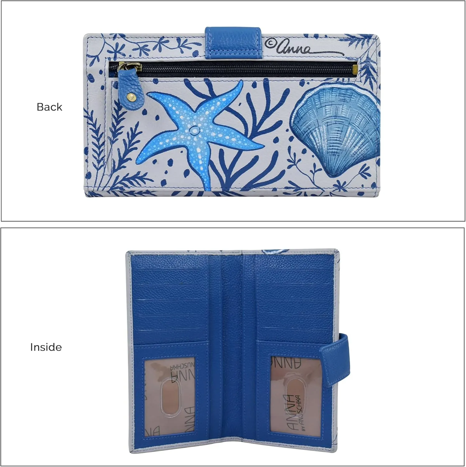 Anna by Anuschka Women's Original Leather Hand-Painted Two Fold Organizer Wallet