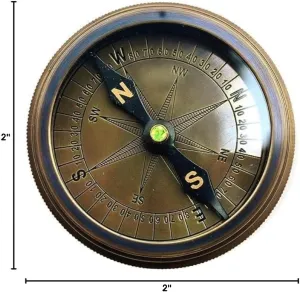 Antique Brass Compass with Leather Case 2 Inch Push Button Open Pocket Compass for Hiking Travelling & Navigation Tool
